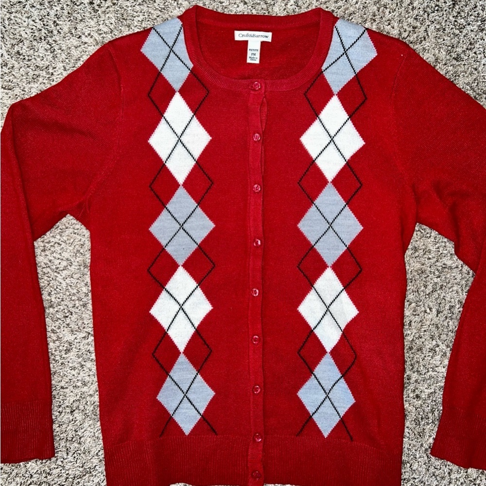 Croft & Barrow Argyle Sweater Size Petite Medium